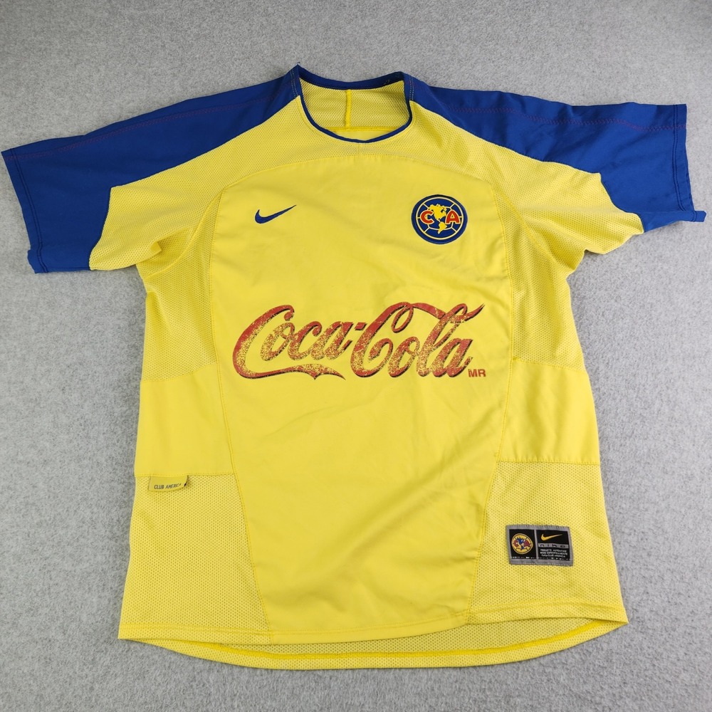 Nike Soccer Jersey Mens M Yellow Club America Coca-Cola Corona Liga MX Athletic